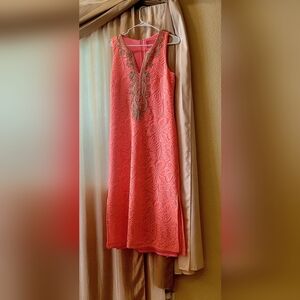 Lilly Pulitzer Pink Dress with Gold Embroidery
